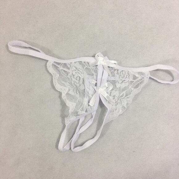 Lace Open Crotch G Strings Thong White One Size - Picture 3 of 5